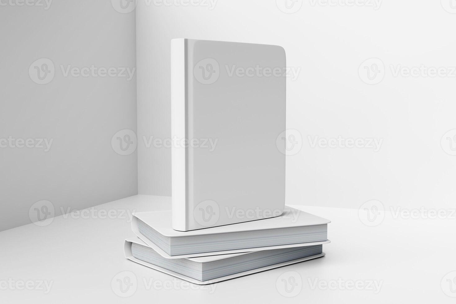 Blank Hardbound Book Covers in Minimalist Studio Setting photo