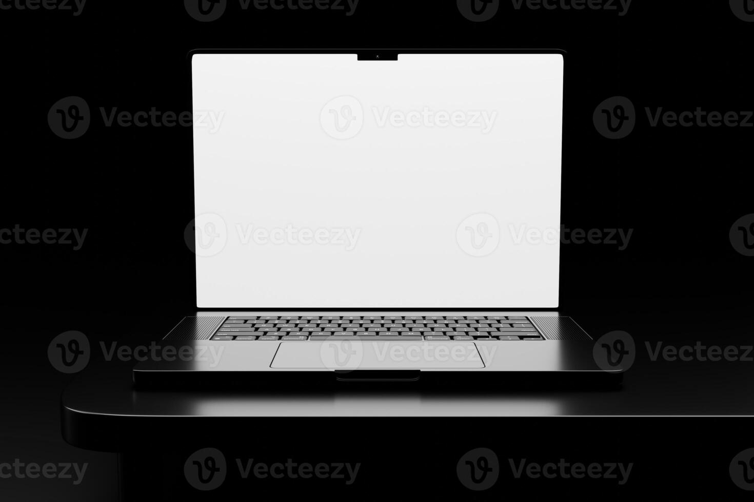 A laptop on a desk with a blank screen photo