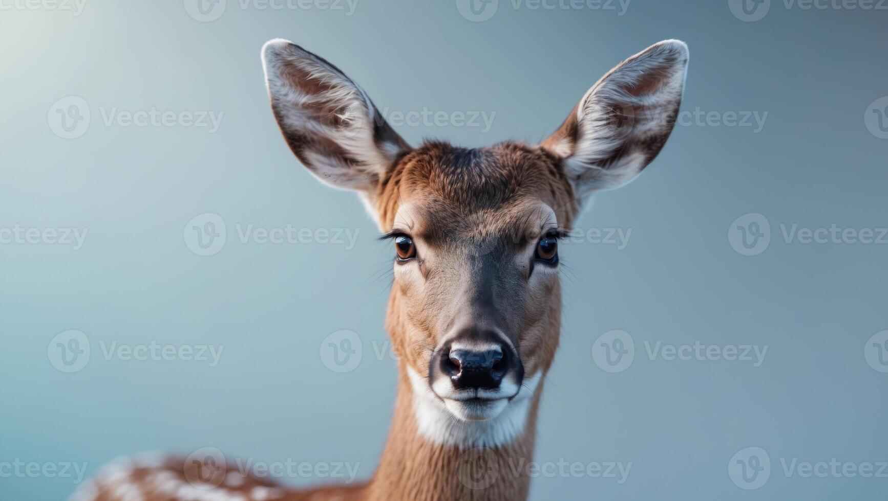 A close up of a deer's face with a blue background photo