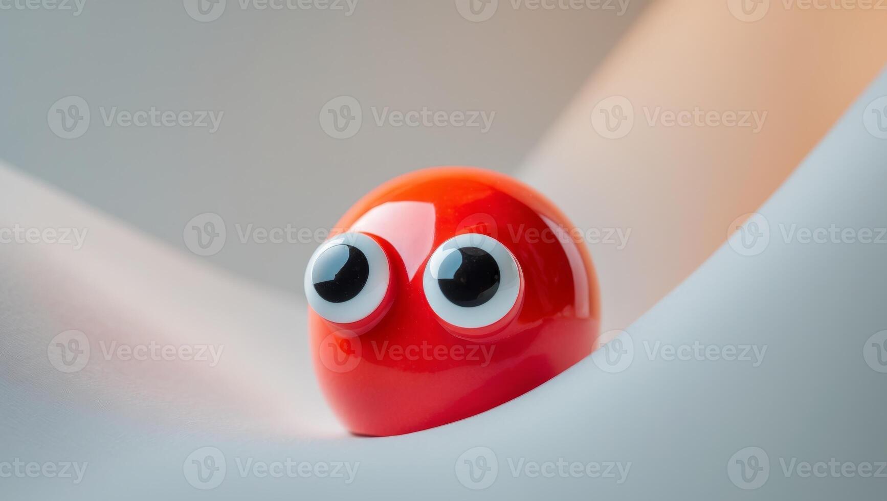 a close up of a red object with googly eyes. photo