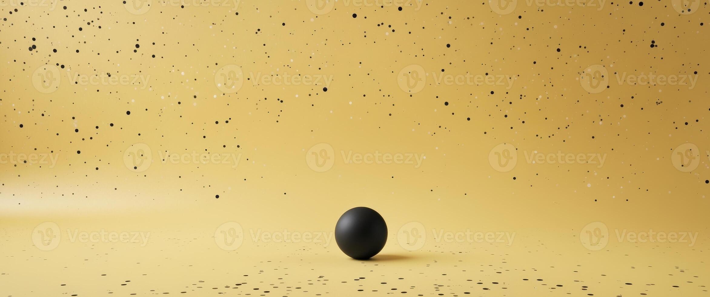 a yellow background with small dots and a black dot. photo