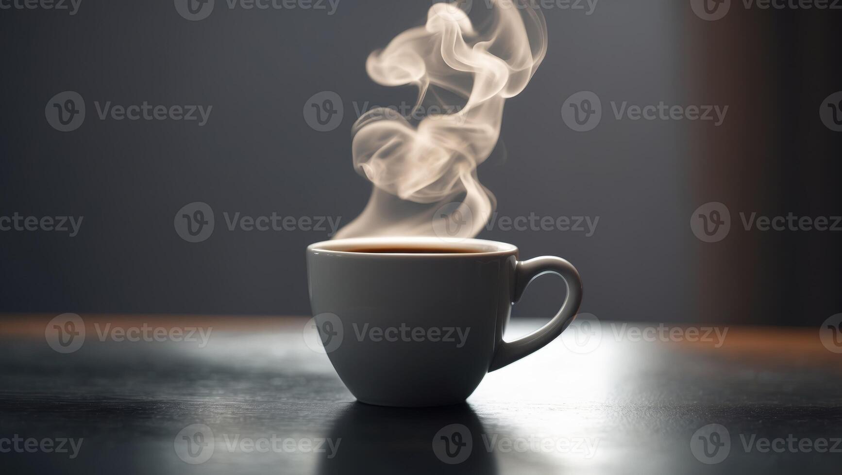 Aromatic Steam Rising from a Warm Cup of Coffee on a Dark Surface photo
