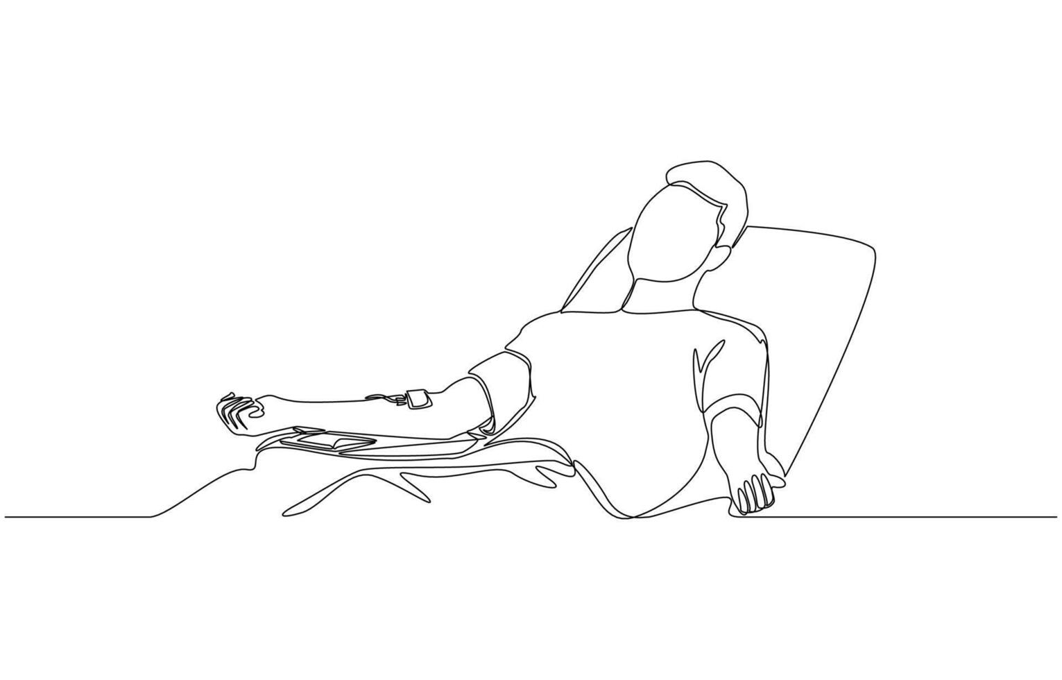 Continuous one line drawing of healthy man donating blood, blood donation concept, single line art vector