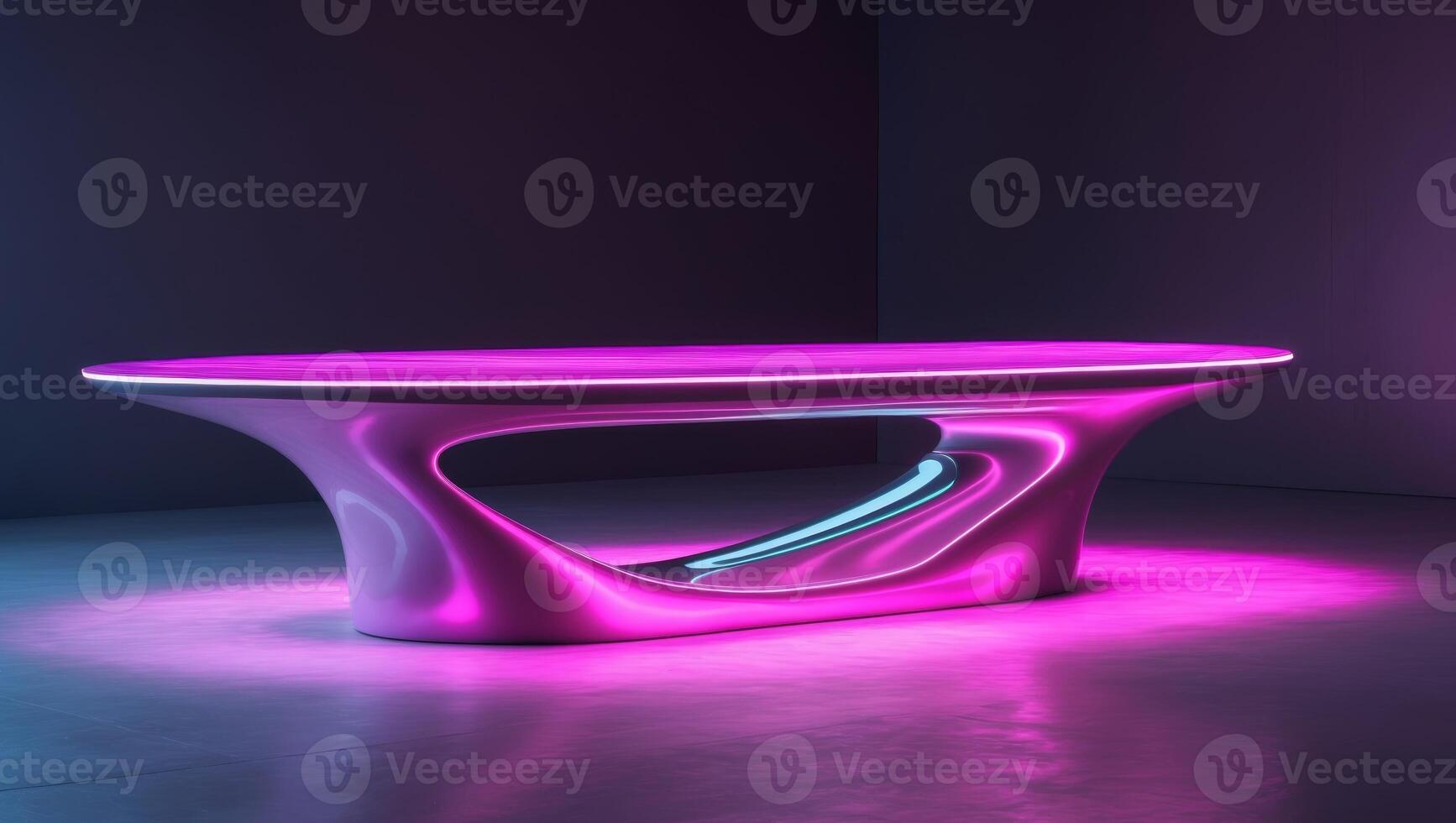 Modern Illuminated Oval Table with Vivid Pink and Purple Glow photo