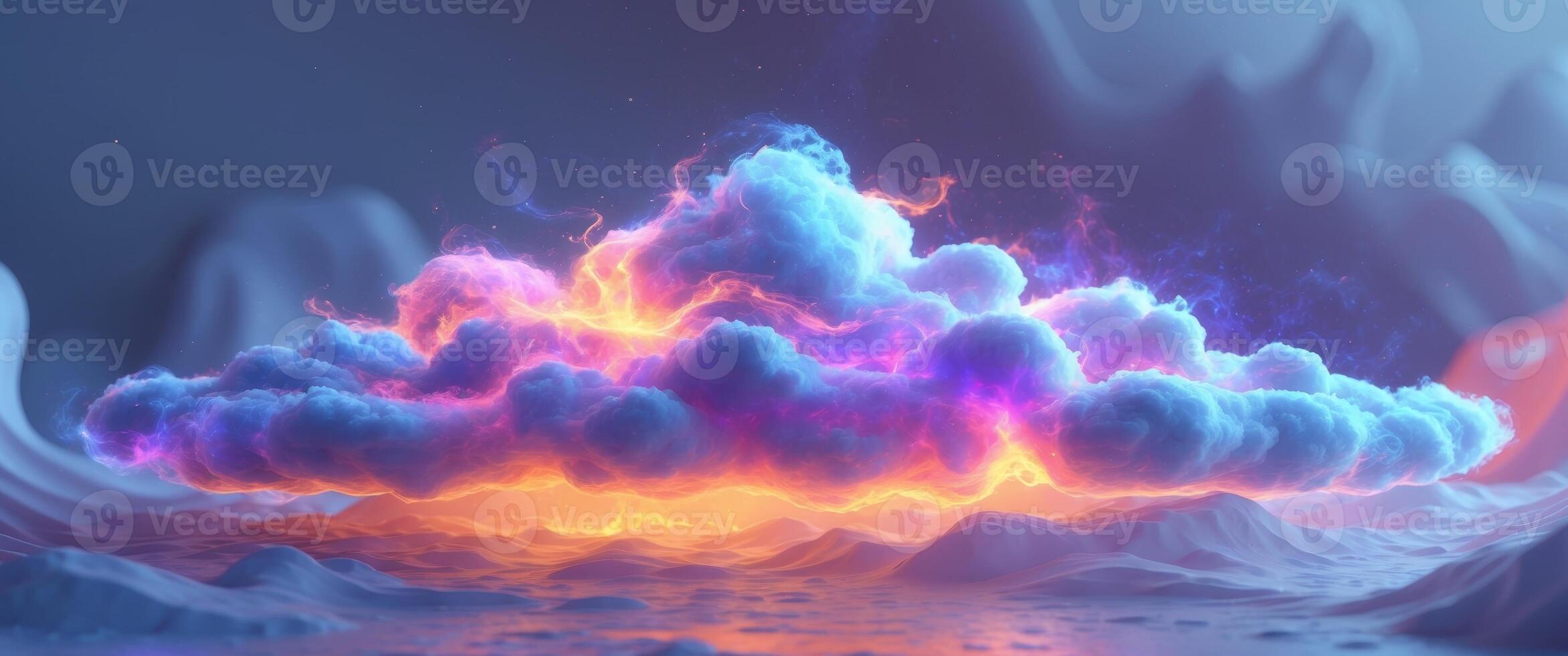 Neon light cloud glowing with vibrant cosmic gradient and soft flowing textures forming a futuristic and captivating digital design. photo