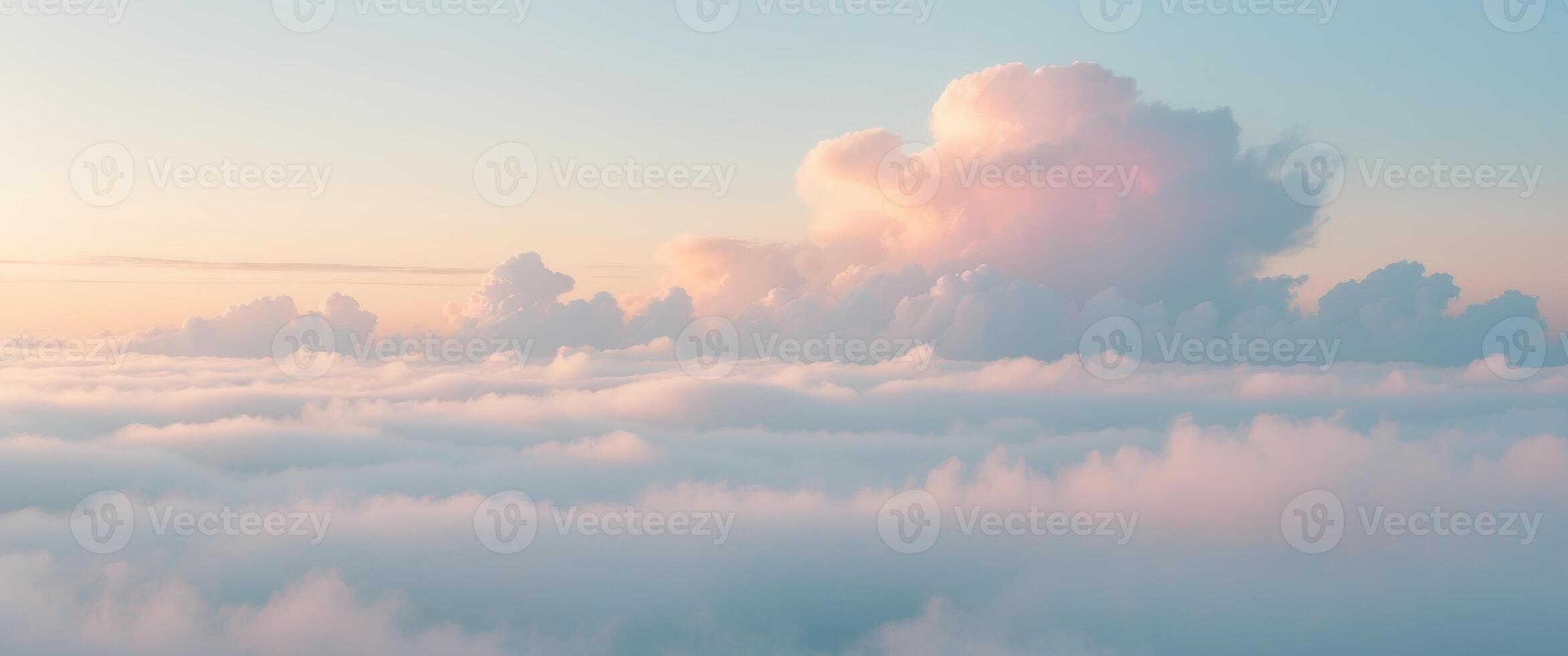 Serene Landscape with Sunrise in Pastel Colors and Misty Clouds Impressionism Style. photo