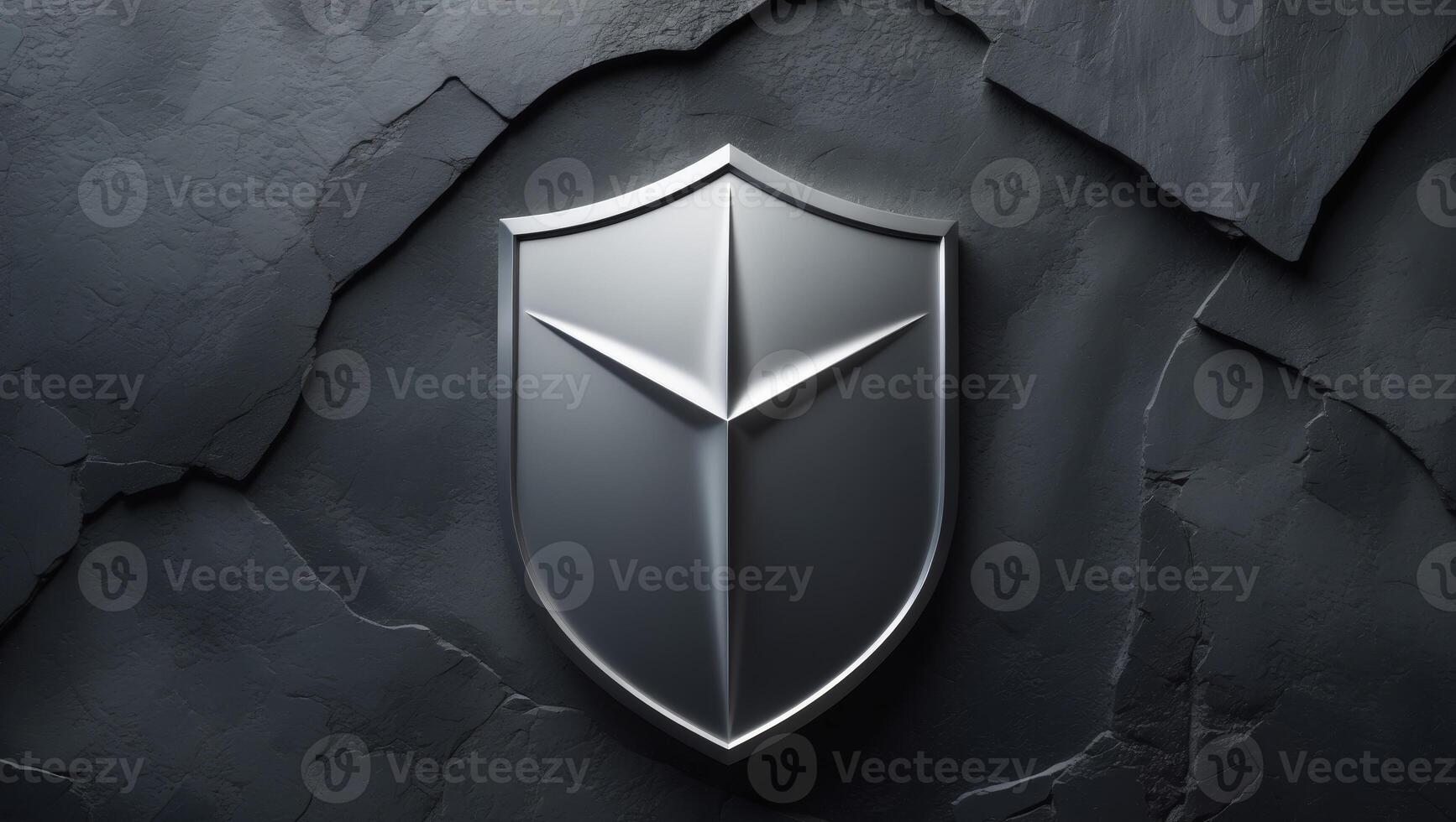 Sleek metallic shield design on a dark textured background with a modern touch showcasing security and protection. photo