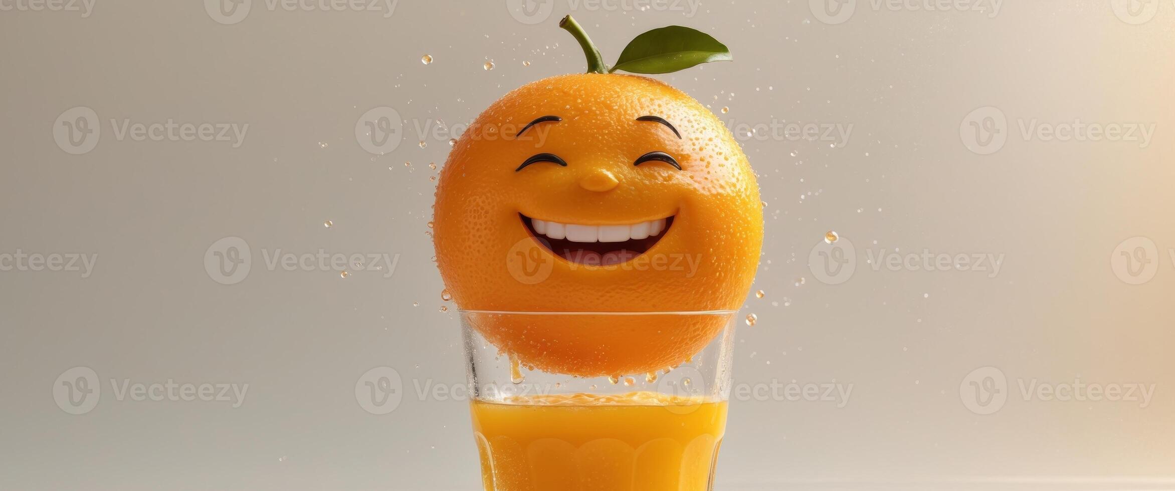 Smiling Orange Fruit Floating in Freshly Squeezed Juice photo