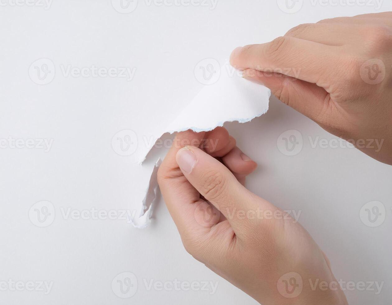 Breaking the Rules Hands Ripping a Paper Document on White Background photo