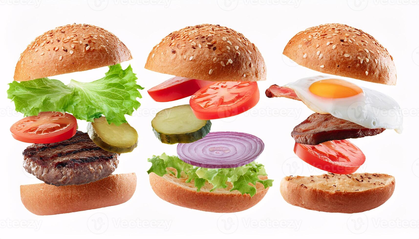 Floating Burger Components for a Creative and Delicious Design photo