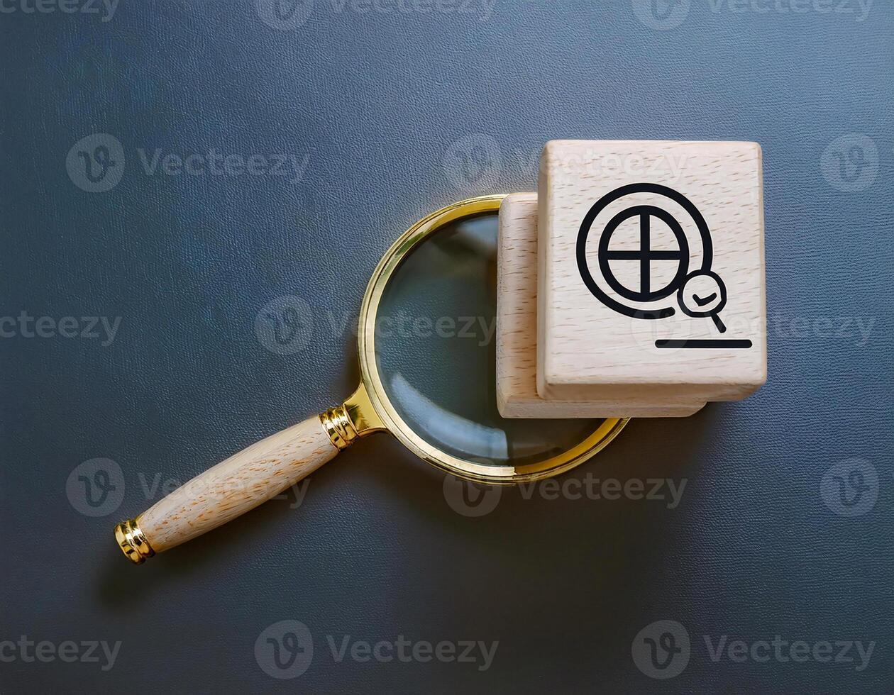 Internet Search Concept Wooden Blocks, Internet Icon, and Magnifying Glass photo