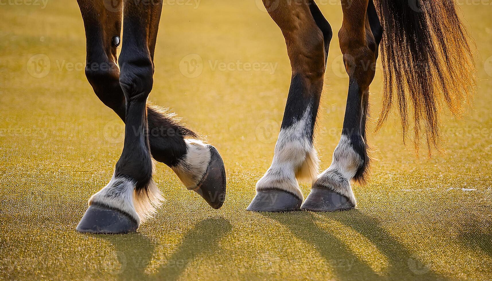 Equine Beauty Minimalist View of Horse Hooves on Yellow Canvas photo