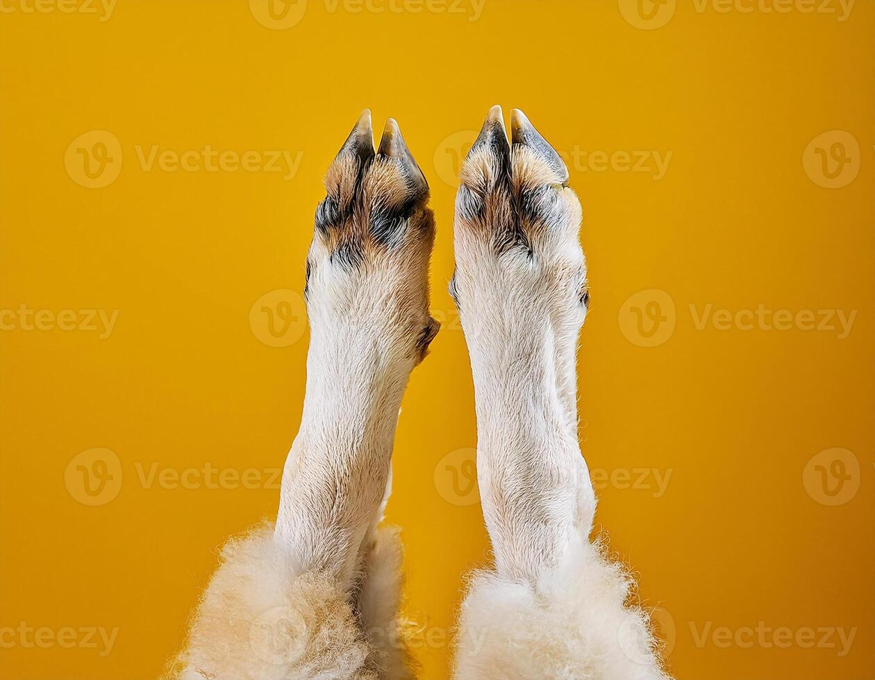 Close-Up of Sheep's Legs Against a Vibrant Yellow Background photo
