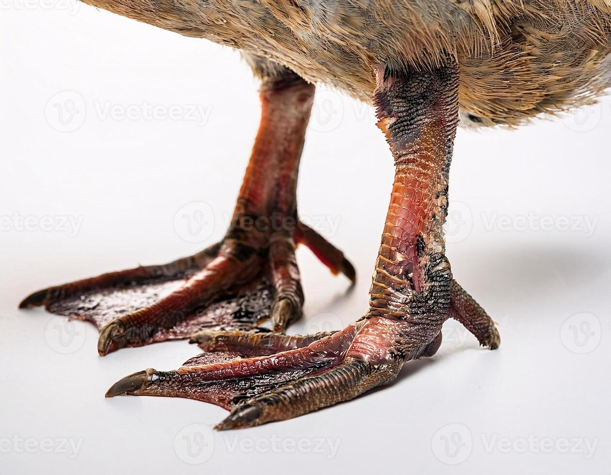 Mud-Covered Duck Legs with a Crisp White Backdrop photo