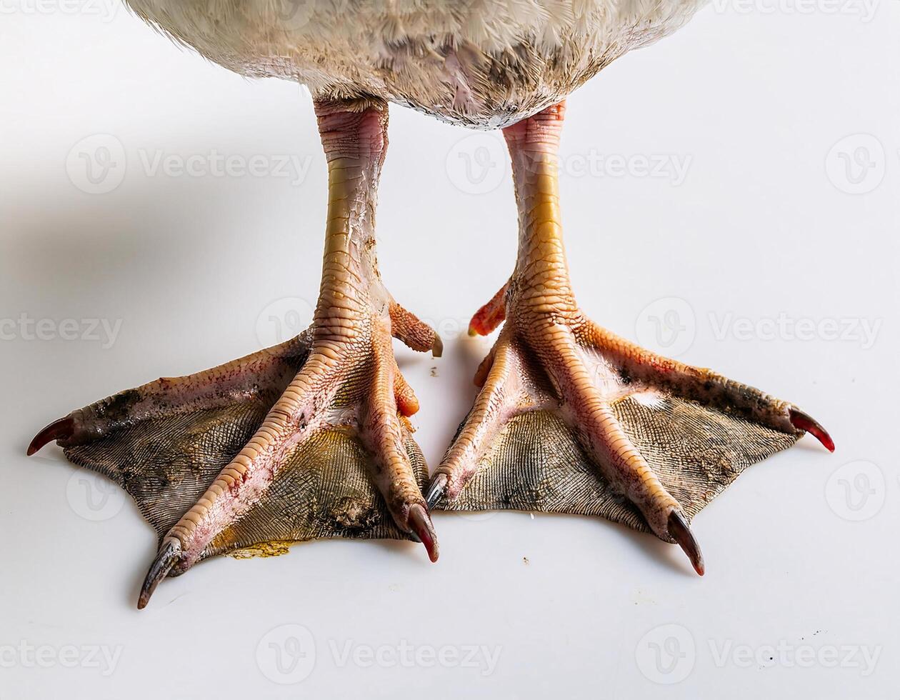Duck Feet Showing Natural Dirt on Clean White Surface photo