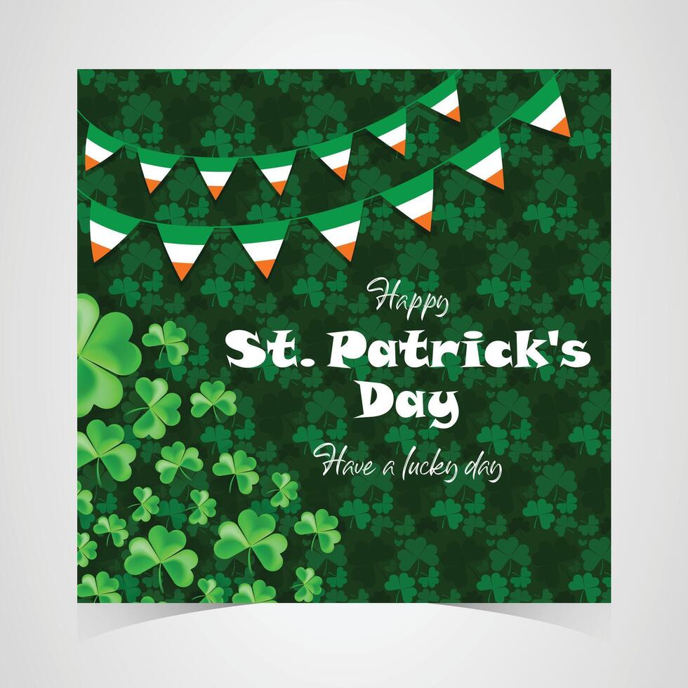st. patrick's day dark green background with irish flag bunting and elegant typography, classic lucky holiday greeting card vector