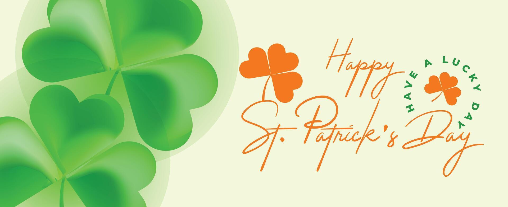 st. patrick's day festive greeting card with large shamrocks, orange accents, and elegant script typography, lucky irish holiday theme vector