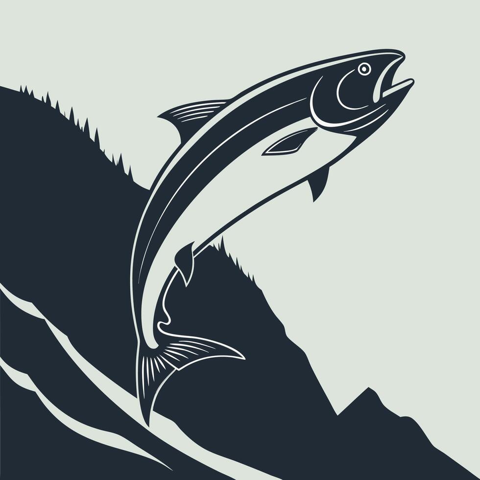 A Halibut jumping out of the water on a mountain vector