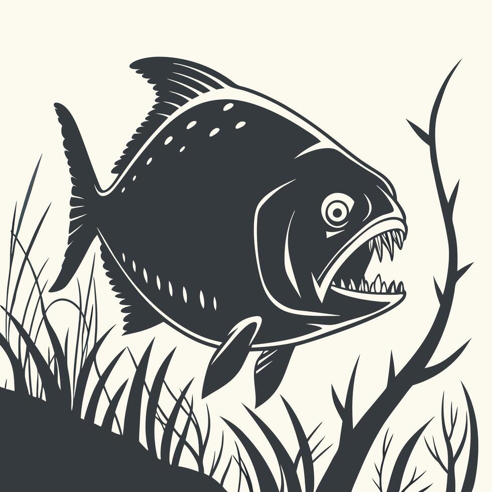 an illustration of a piranha fish with its mouth open vector