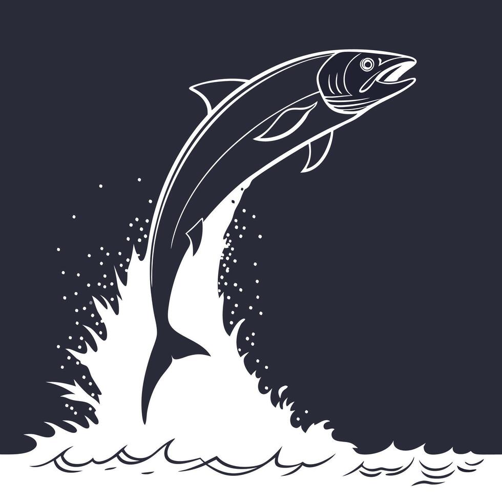 A Barracuda fish jumping out of the water on a black background vector