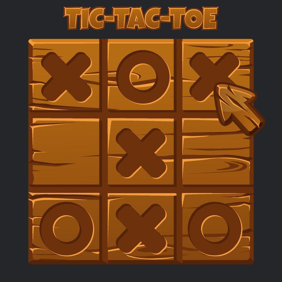 Tic-Tac-Toe wooden style, UI game. cartoon strategy game noughts and crosses vector