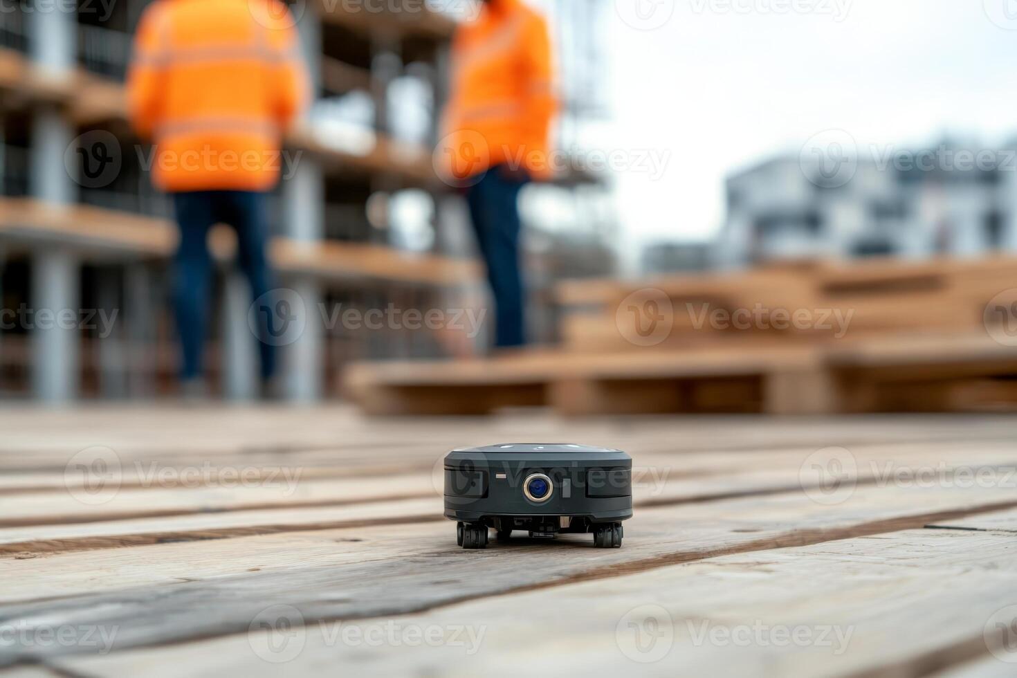 Construction site features robotic assistant managing tasks and enhancing productivity during the day photo