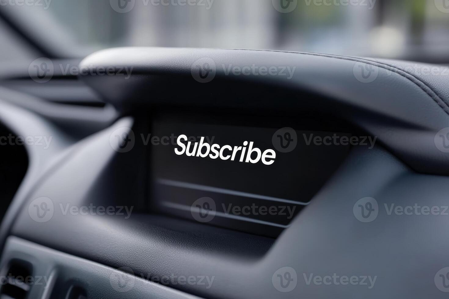 Display in car console shows subscribe message while vehicle is parked and idle during daytime photo
