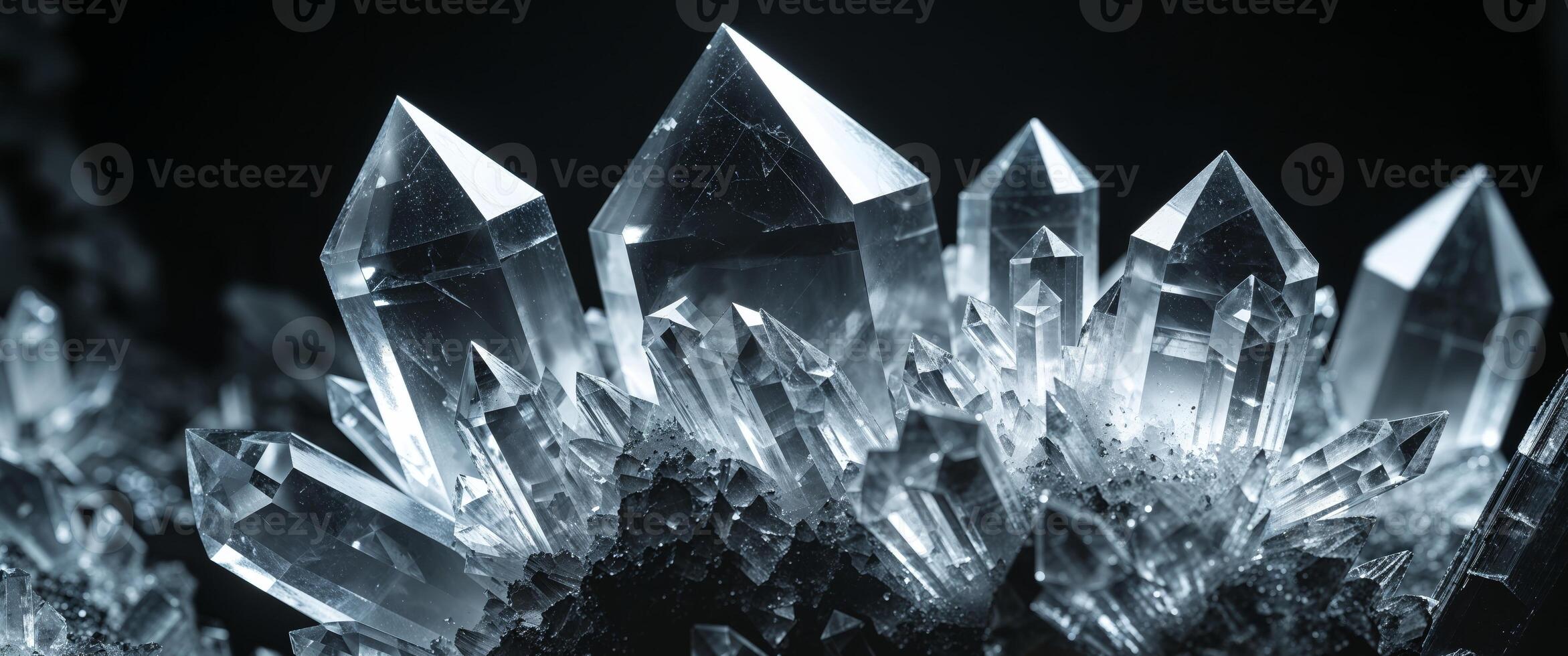Crystalline formations reflect light in an enchanting display of nature's beauty in a dark setting photo