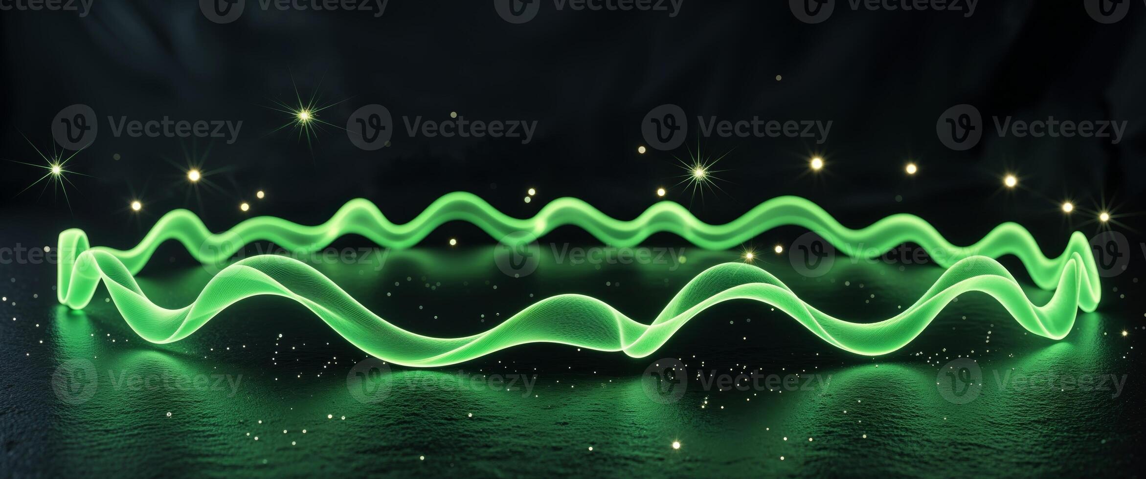 A ring of green neon energy waves on a dark background with magical sparks photo