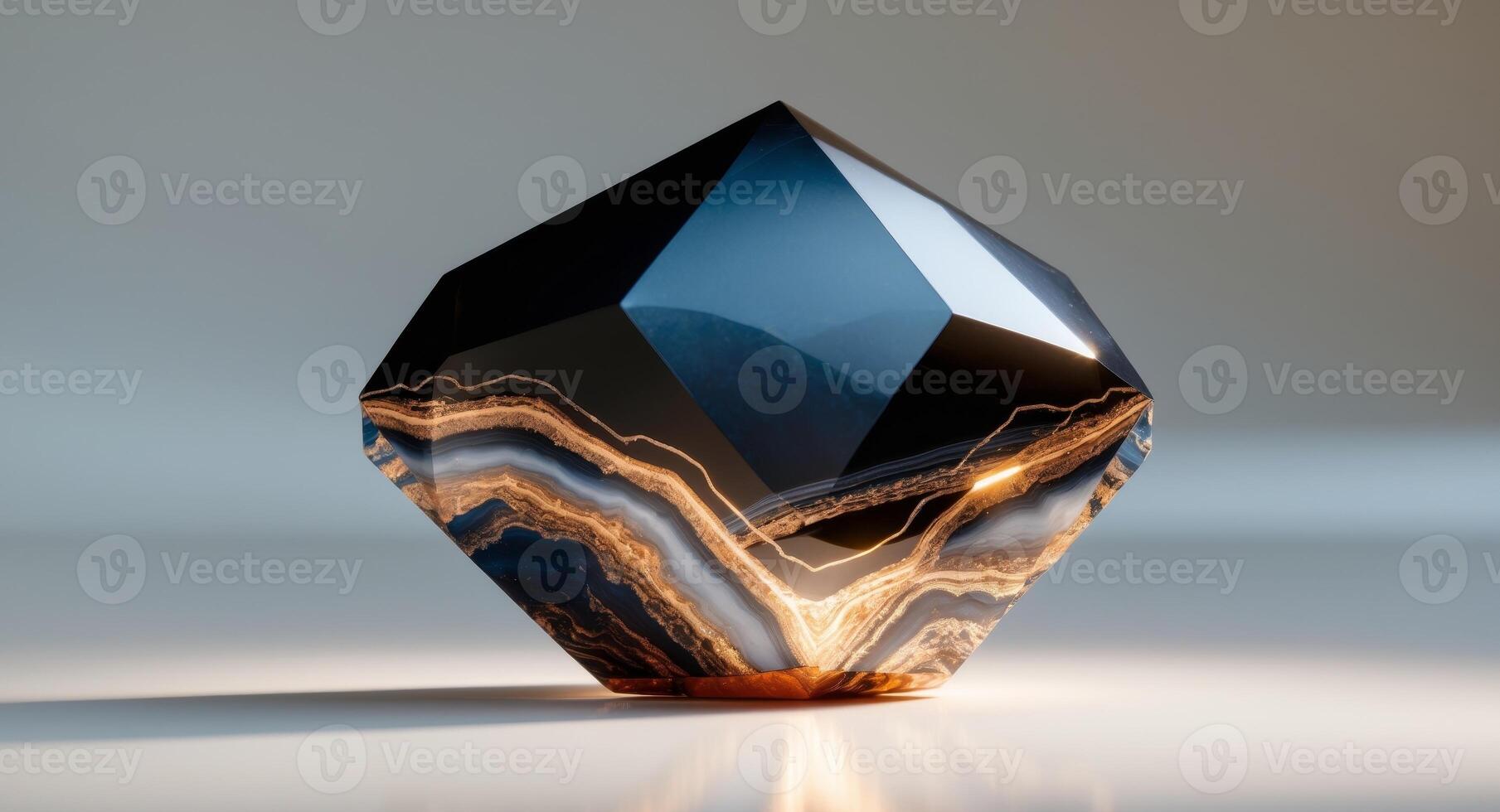 Onyx Gemstone Featuring Vibrant Gold Layers Illuminated by Natural Light. photo