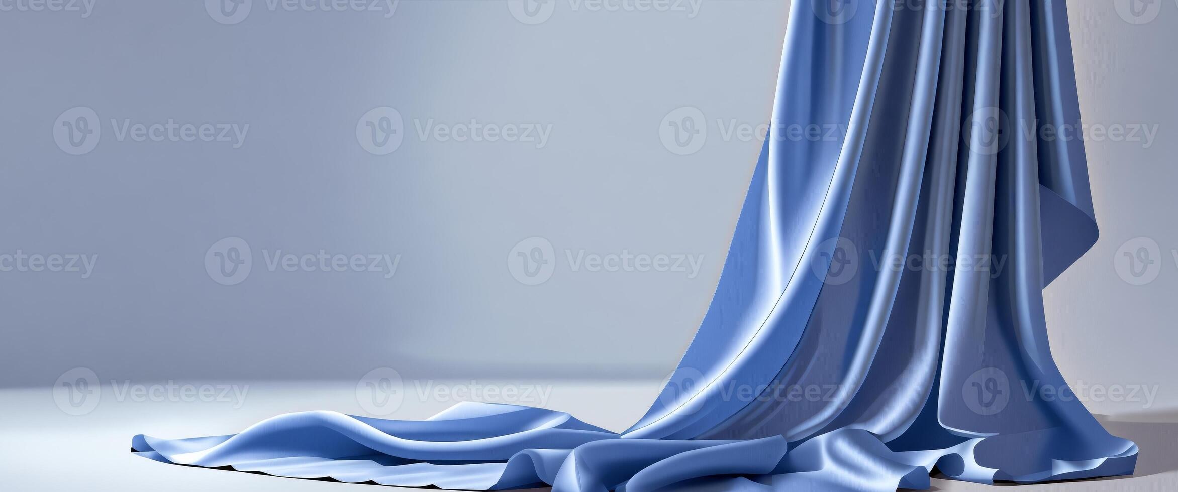 Luxurious blue silk fabric background with soft folds and elegant drape for design. photo