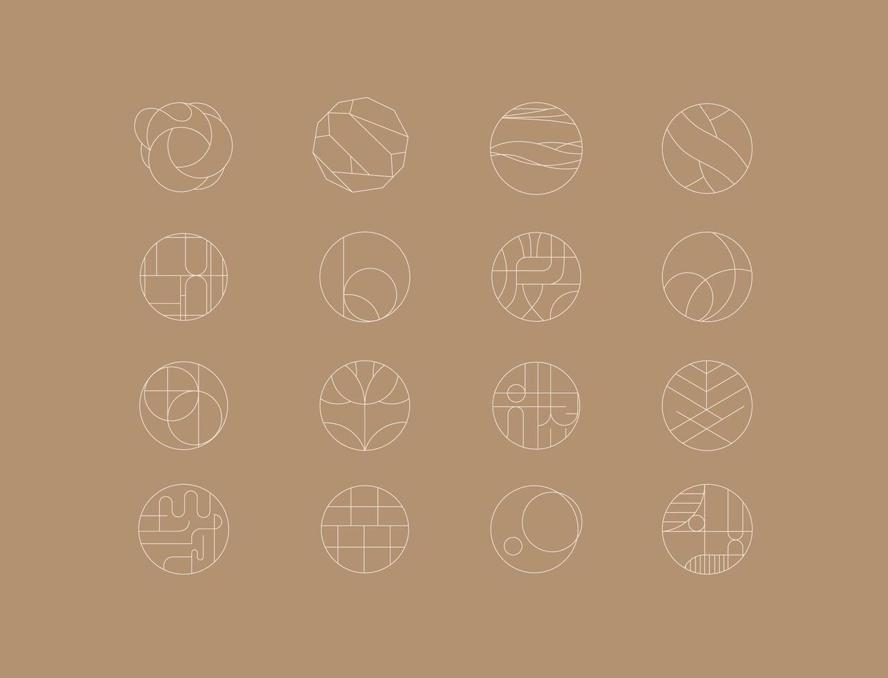 Circle shape icons drawing linear art style on beige background vector