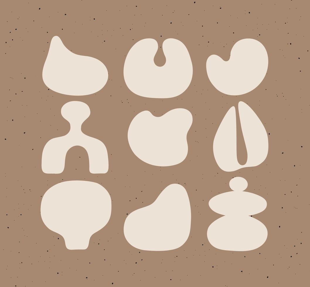 Abstract art styled icons different shapes drawing on brown vector