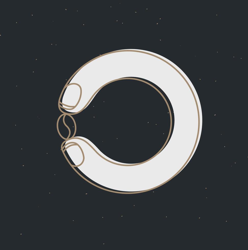 Coffee beans holding by fingers drawing in cartoon flat line style on black bg vector