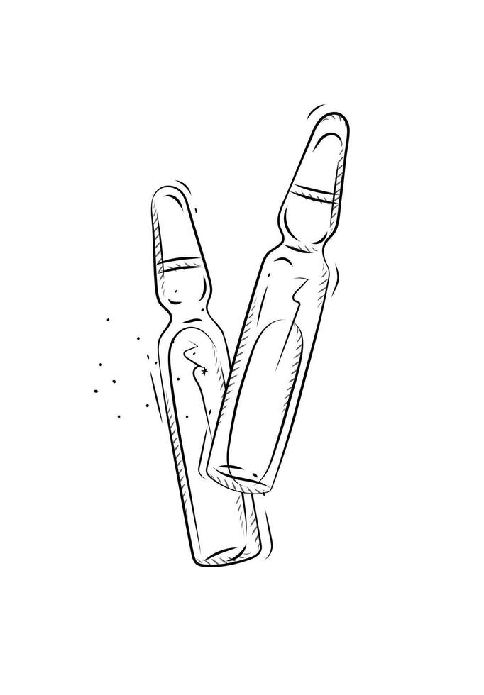 Ampoules pair for medical purposes drawing in graphic style on white background vector