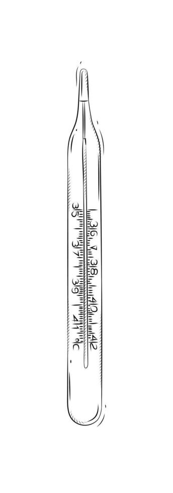 Regular thermometer for medical purposes drawing in graphic style on white background vector