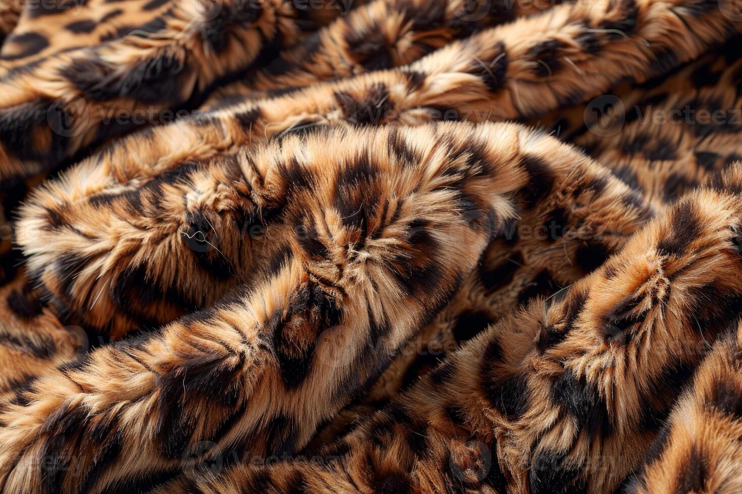 Soft leopard faux fur folded showing brown and black spots photo