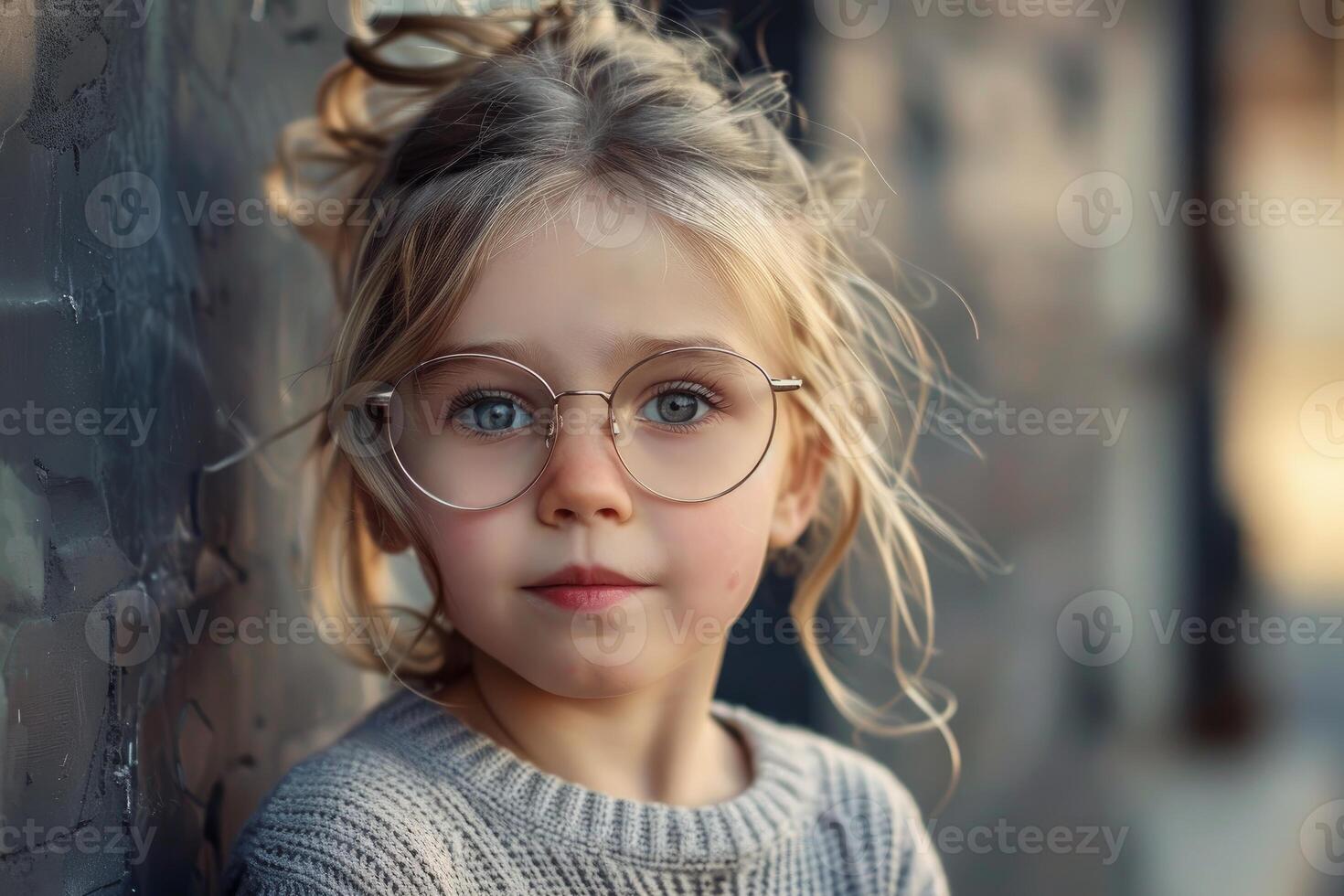 Portrait of adorable preschool girl wearing stylish round glasses photo