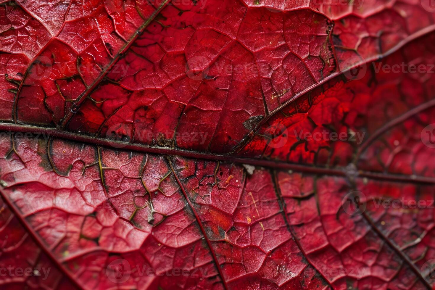 Vibrant red leaf showing intricate vein structure in autumn photo