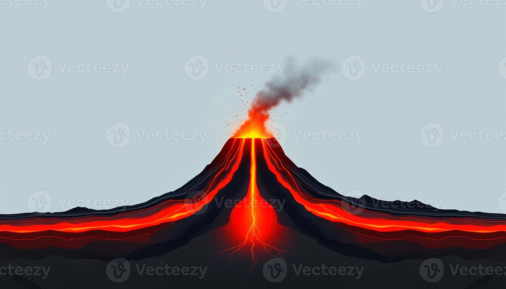An illustration of a volcano with lava and smoke photo