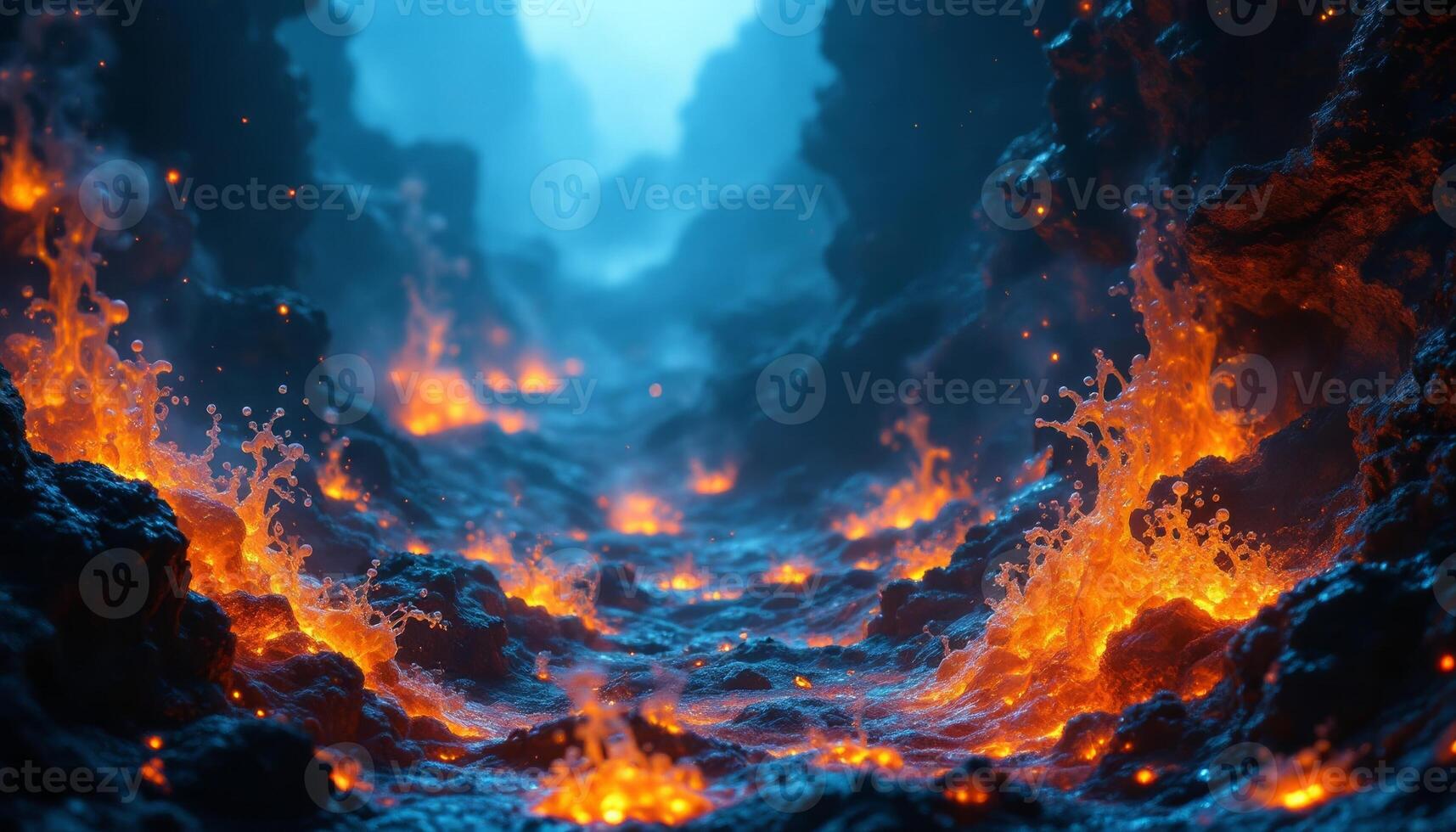 A lava flow is flowing through a cave photo