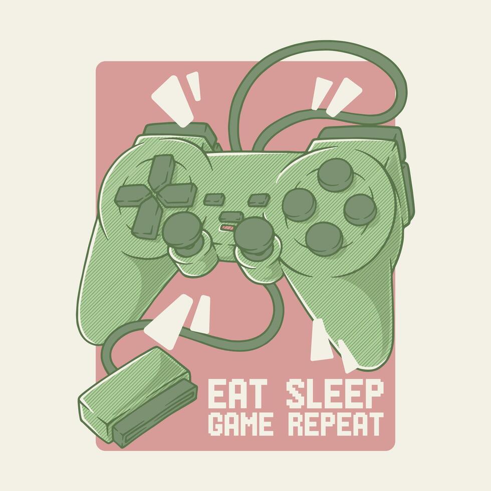 green joystick retro cartoon illustration vector