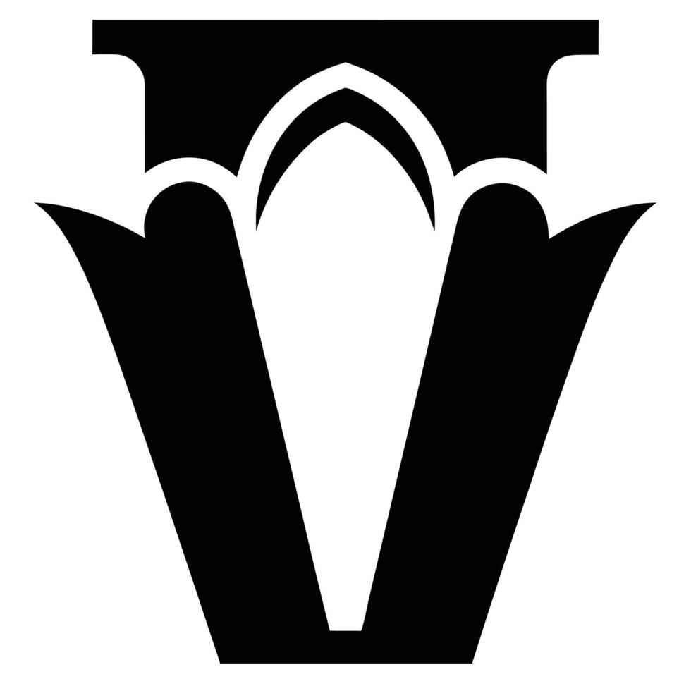 Black and white logo, stylized letter V, Art Deco influence, geometric shapes, symmetrical design, sharp angles vector