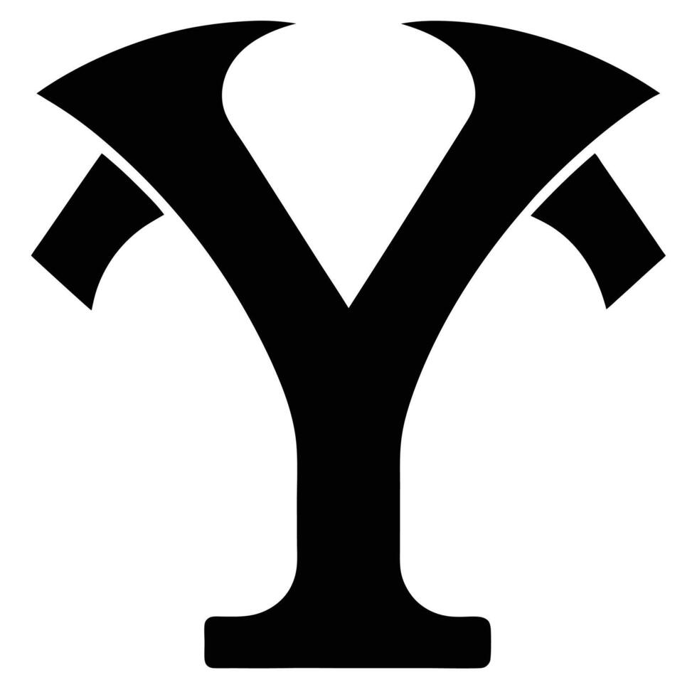 Stylized letter Y, black silhouette, symmetrical design, graphic art, minimalist logo, bold typography vector
