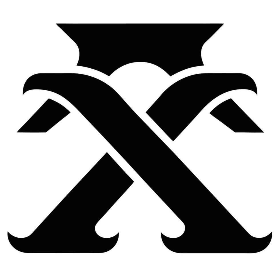 Black and white logo, stylized letter X, geometric shapes, symmetrical design, abstract wings, minimalist emblem vector