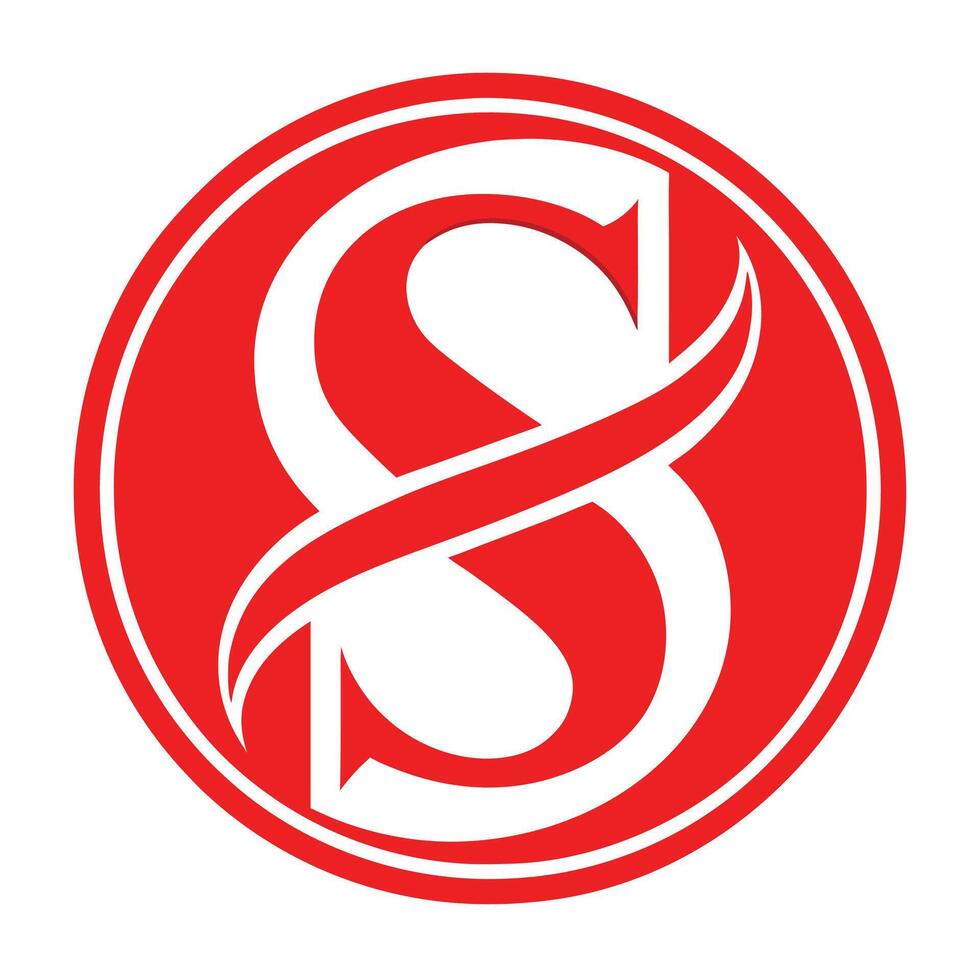 Red circular logo, stylized letter S, white negative space, bold design, minimalist, graphic emblem vector