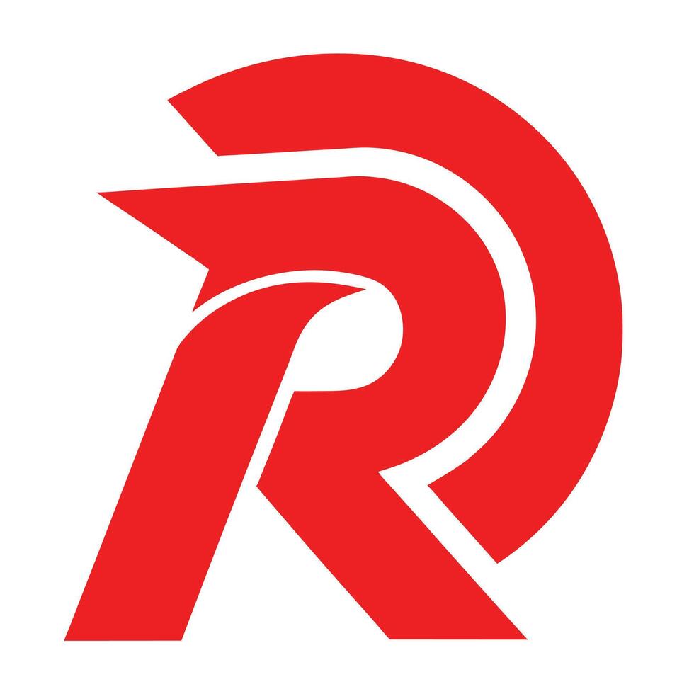 Red logo, stylized letter R, geometric design, minimalist, bold, dynamic, curved lines, white background, vector
