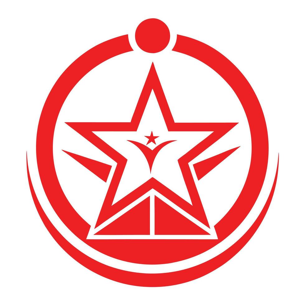Red star logo, geometric design, minimalist, circular emblem, white background, bold shapes, vector