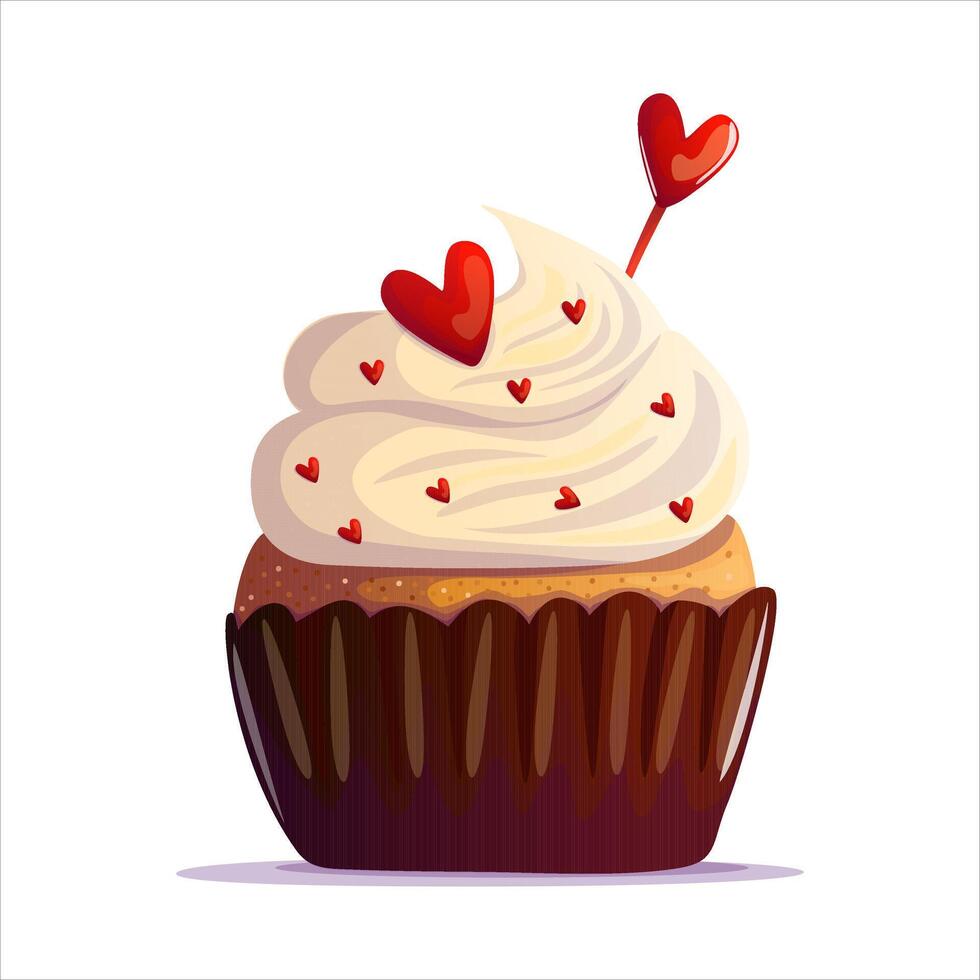 cupcake topped with fluffy whipped cream vector