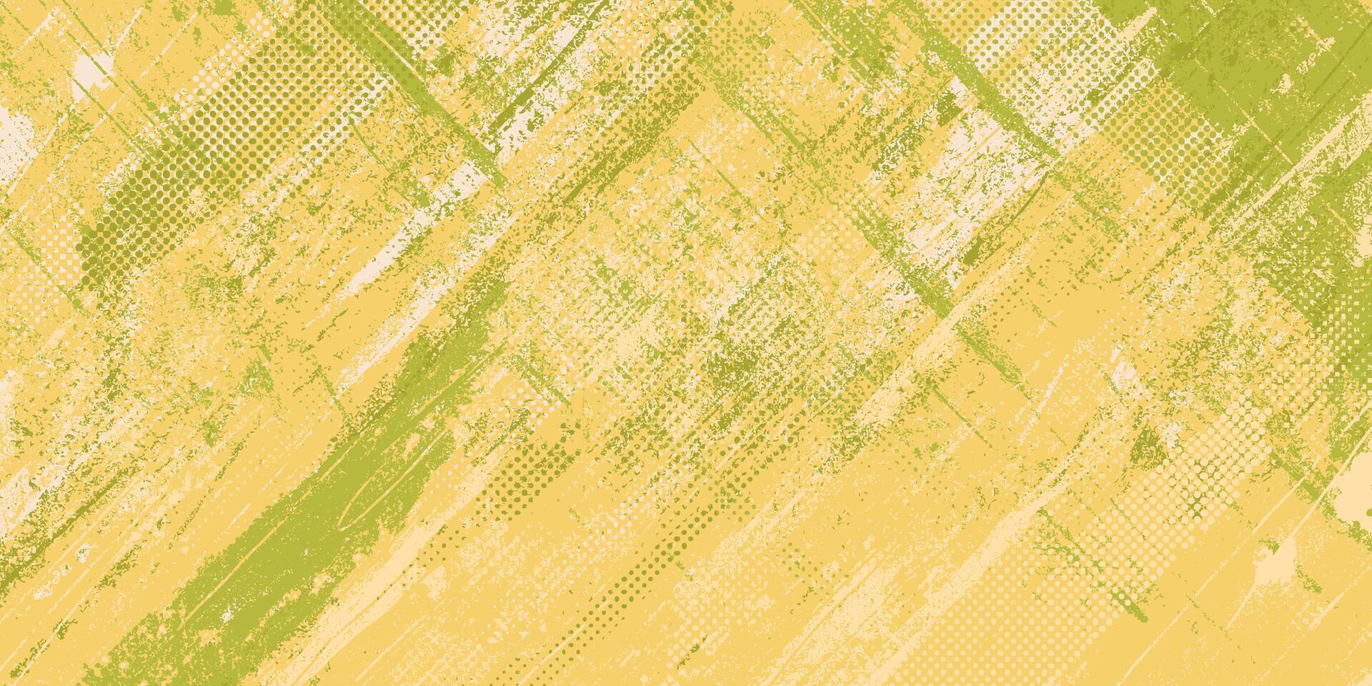 Yellow Grunge Background with Distressed Weathered Effect. Retro grungy overly brush stroke backdrop. Colorful worn abstract surface texture, perfect for flyers, cards, posters, web banners. vector